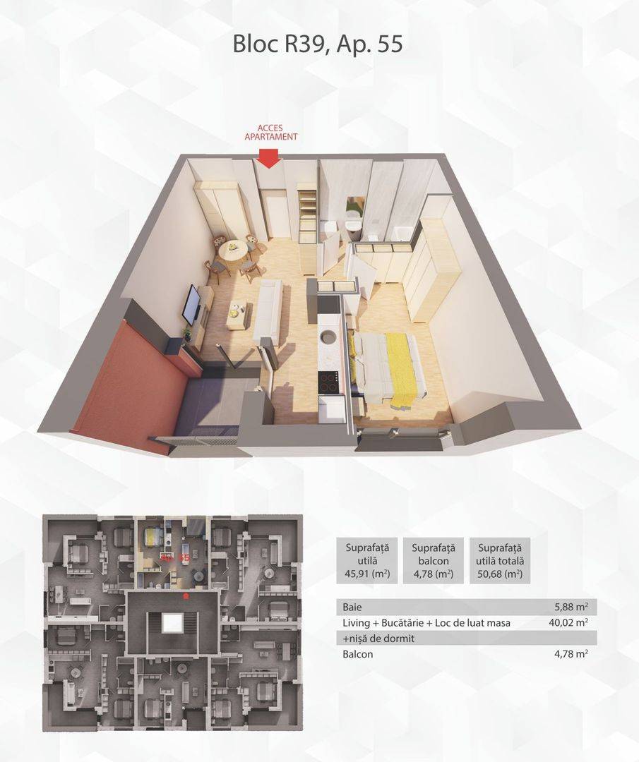 Vanzare apartament  2 CAMERE in Arad, UTA, 61 mp