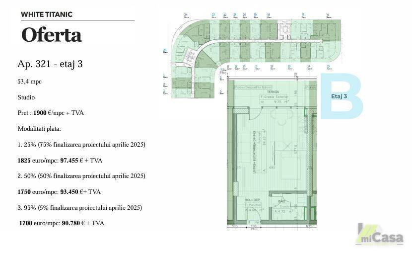 Vanzare apartament  1 CAMERA in Mamaia-Sat, Nord, 53 mp
