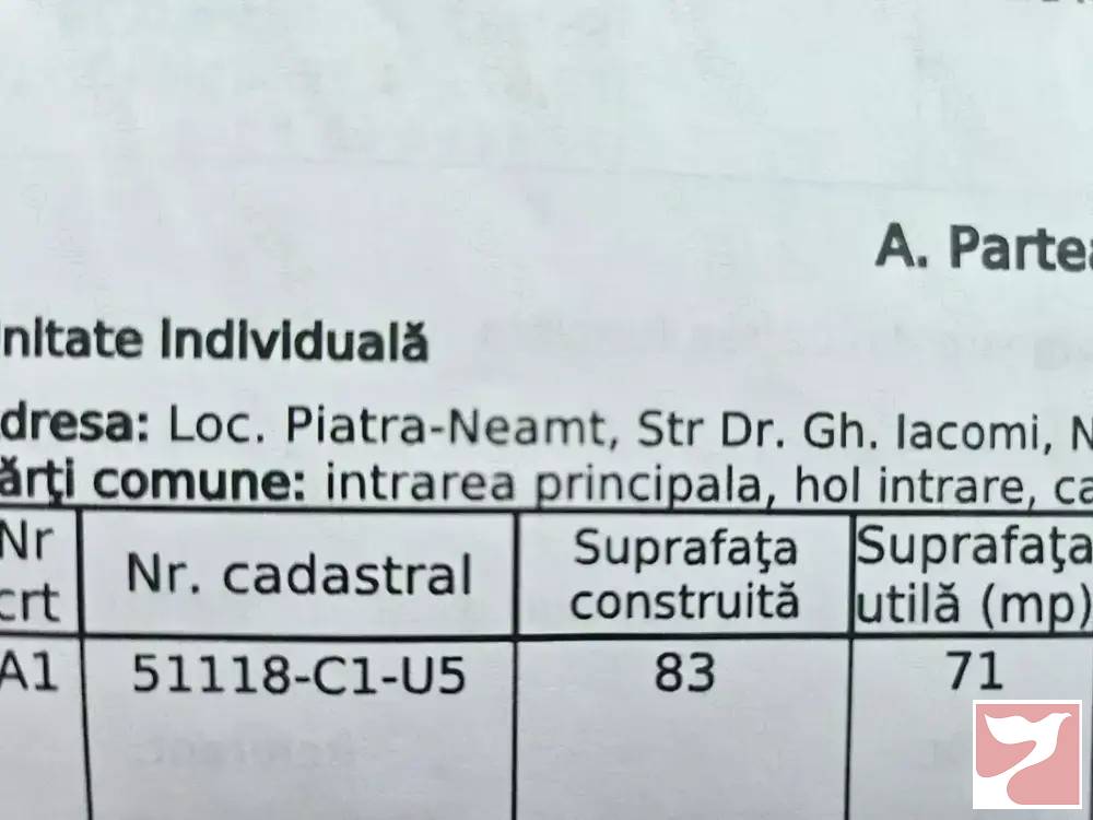 Vanzare apartament  3 CAMERE in Piatra-Neamţ, 69 mp