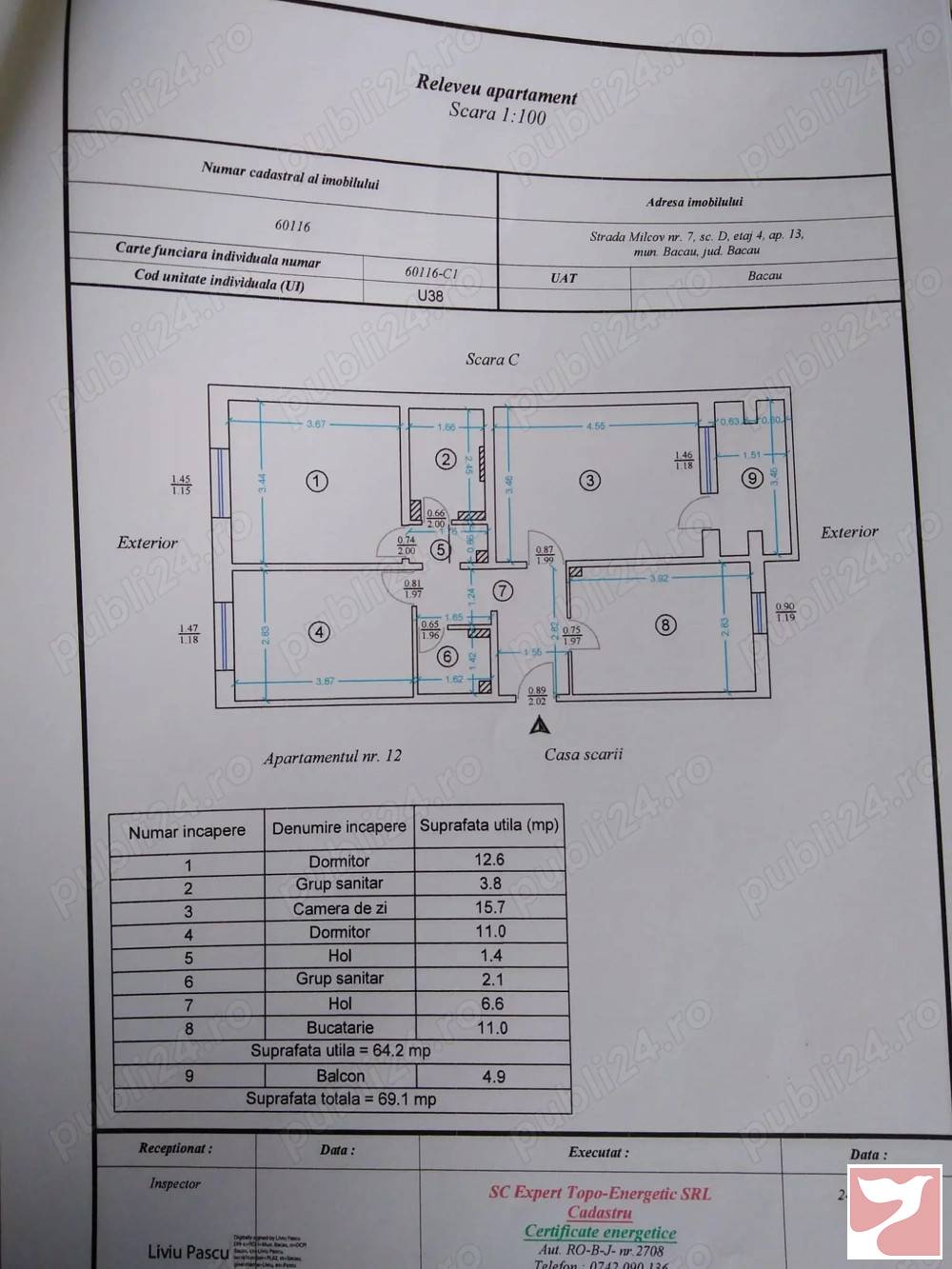 Vanzare apartament  3 CAMERE in Bacău, 69 mp